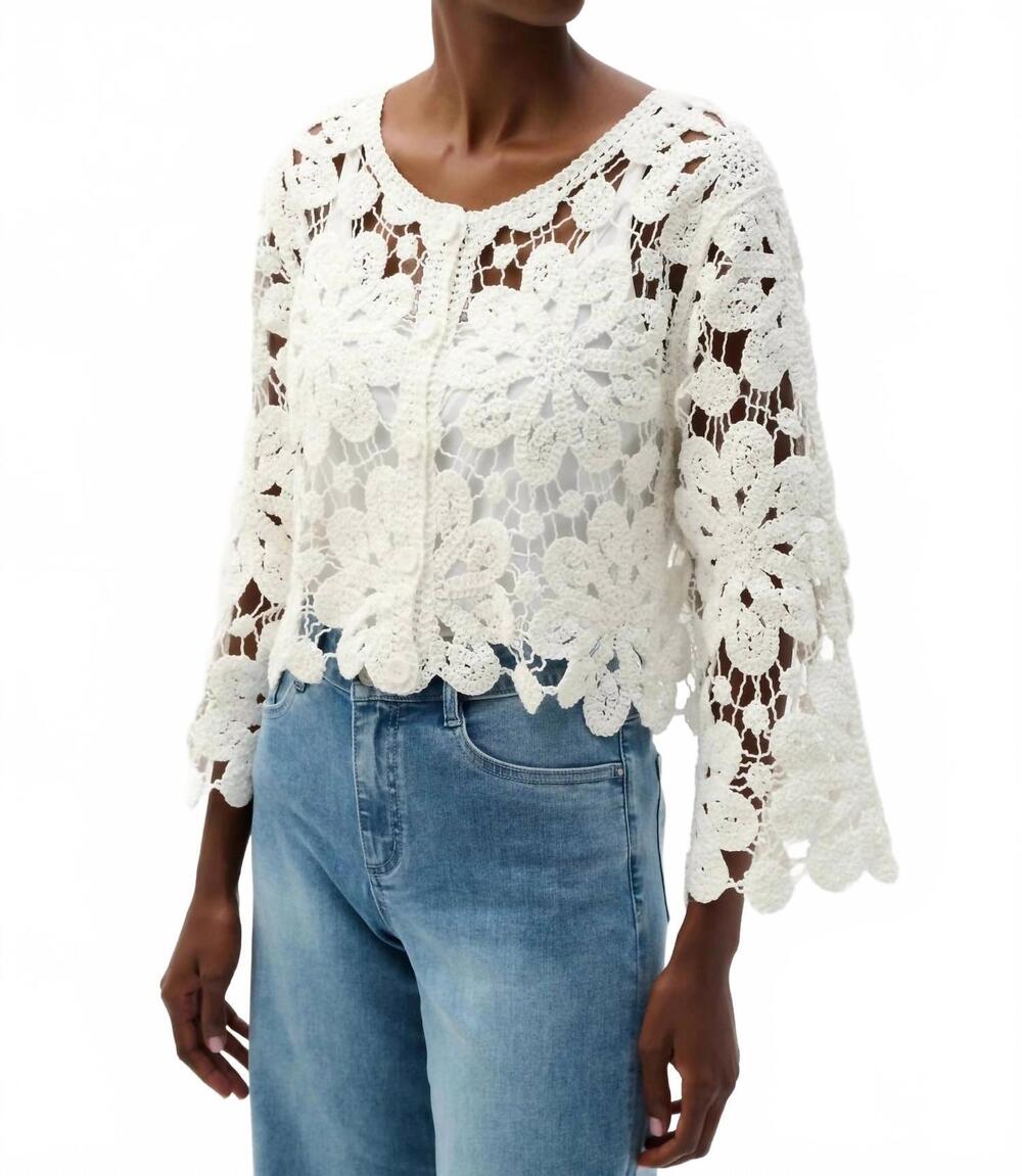 NEW JOSEPH RIBKOFF cotton crochet boxy cardigan in vanilla